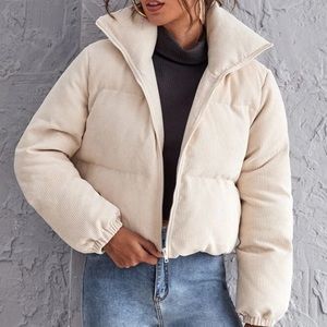 Zipper Up Cord Puffer Jacket